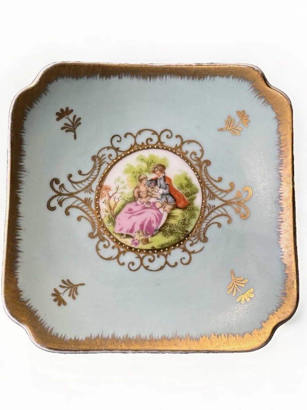 Vintage Lefton China Trinket Dish Courting Couple Hand Painted Japan Vanity Dish
